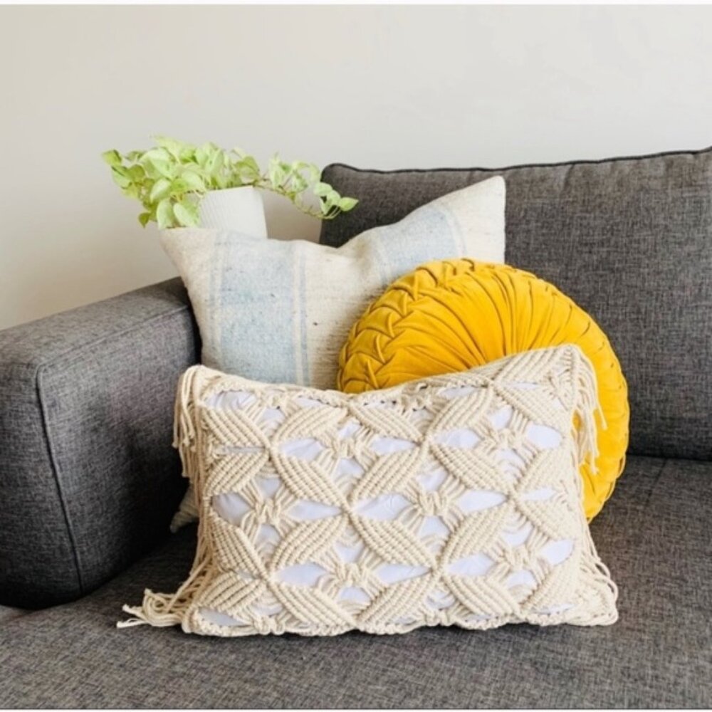 Macrame Fringe Lumbar Pillow Sham Cover 12” x 18”